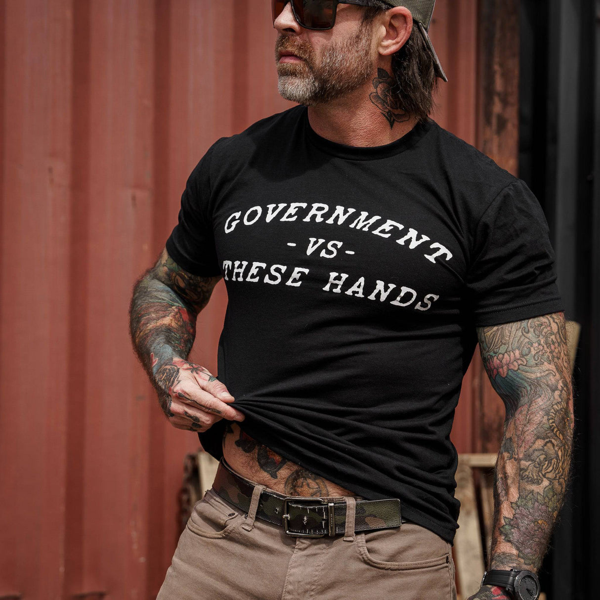 Government -vs- These Hands Men's T-Shirt From Combat Iron Apparel