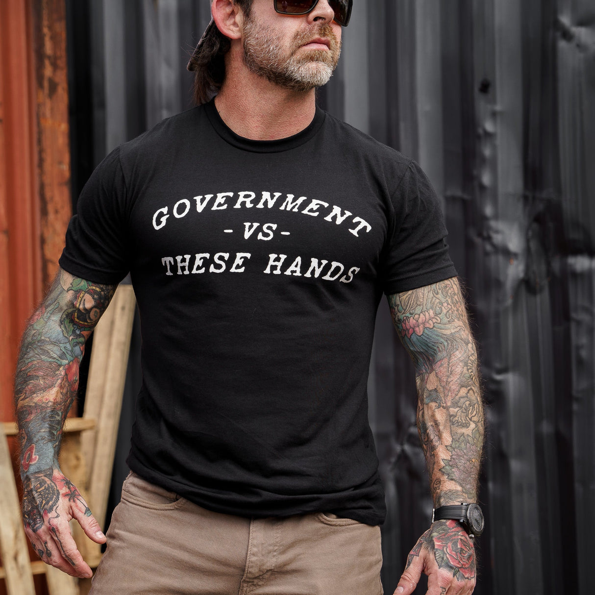 Government -vs- These Hands Men's T-Shirt From Combat Iron Apparel