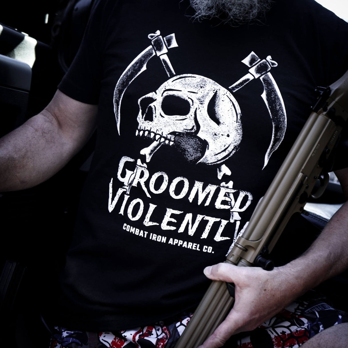 Groomed Violently Skull Men's T-Shirt From Combat Iron Apparel