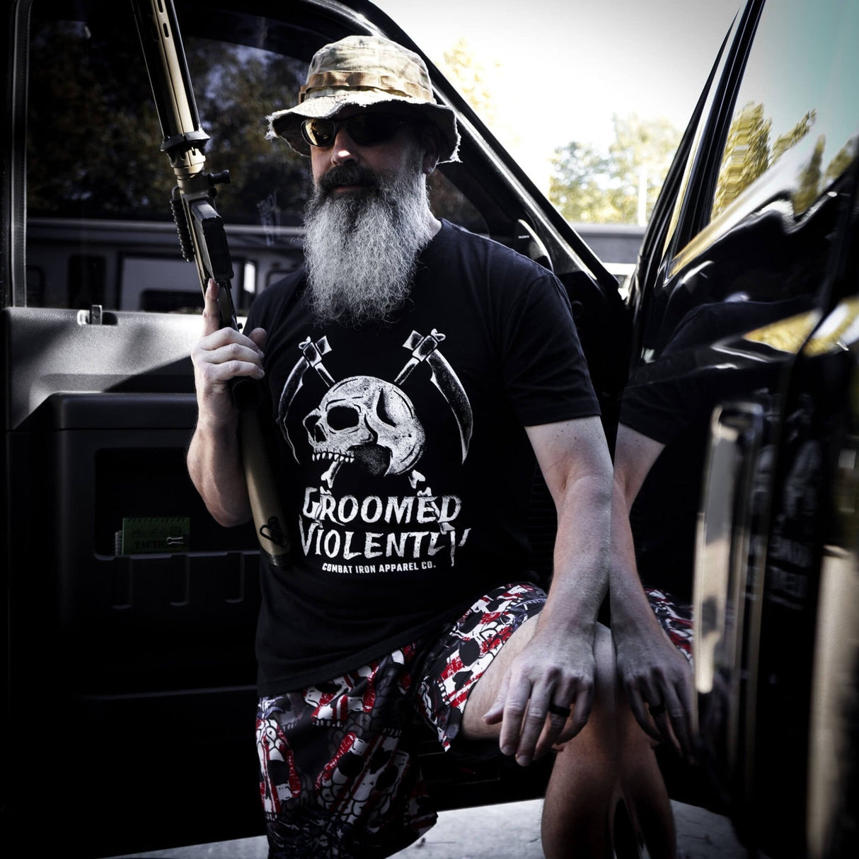 Groomed Violently Skull Men's T-Shirt From Combat Iron Apparel