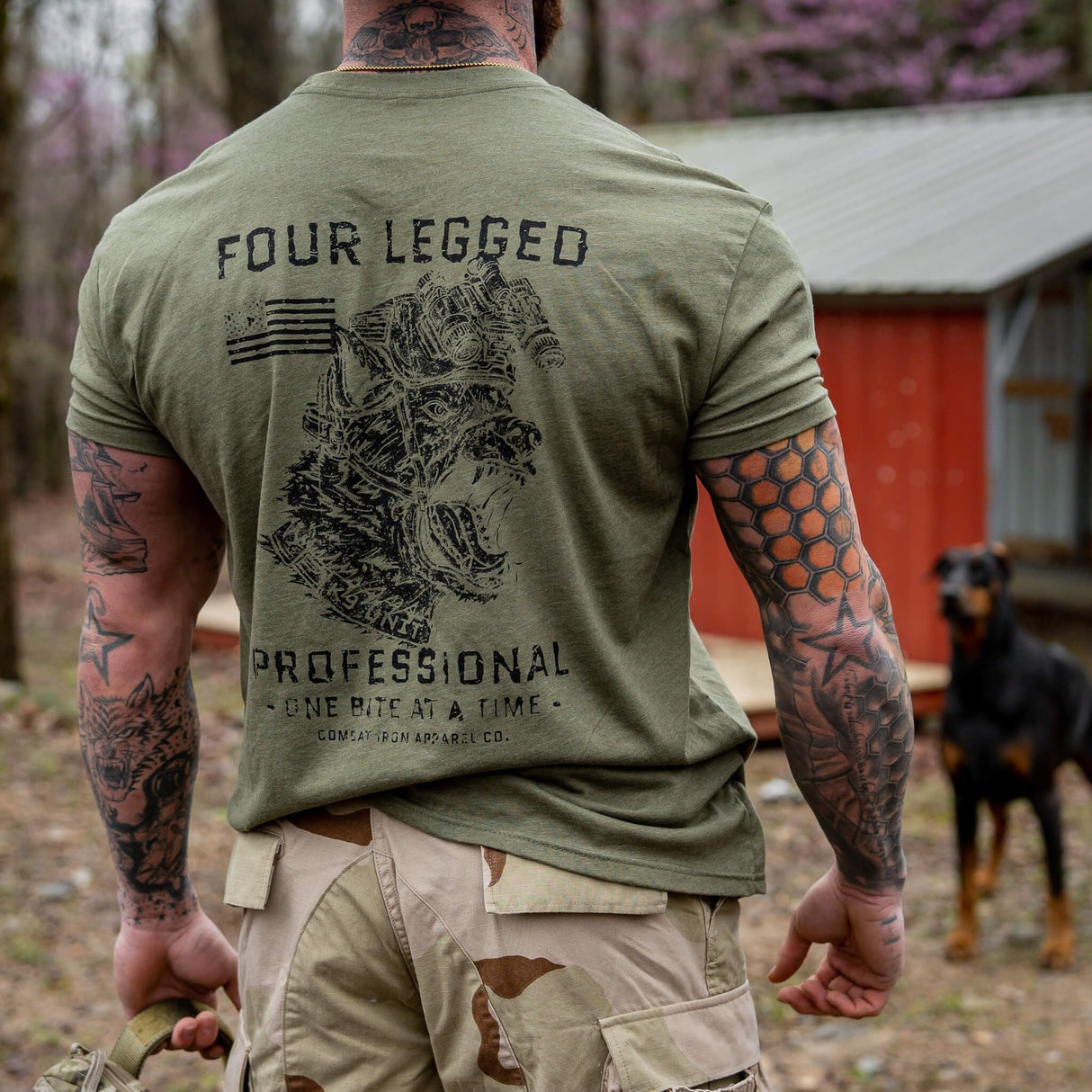 Four Legged Professional K9 Dog Training Men's T-Shirt From Combat Iron Apparel