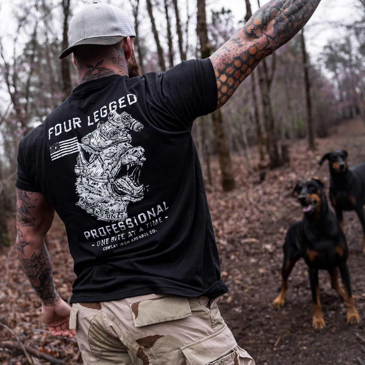 Four Legged Professional K9 Dog Training Men's T-Shirt From Combat Iron Apparel