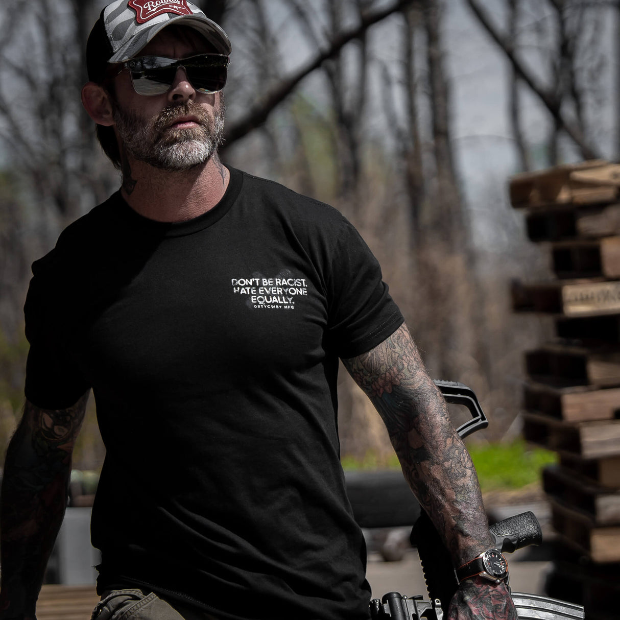 Don't Be Racist. Hate Everyone Equally Men's T-Shirt From Combat Iron Apparel
