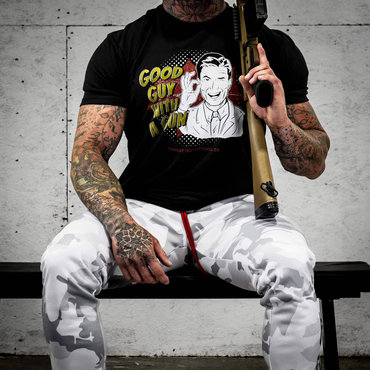 Good Guy With A Gun Comic Men's T-Shirt From Combat Iron Apparel