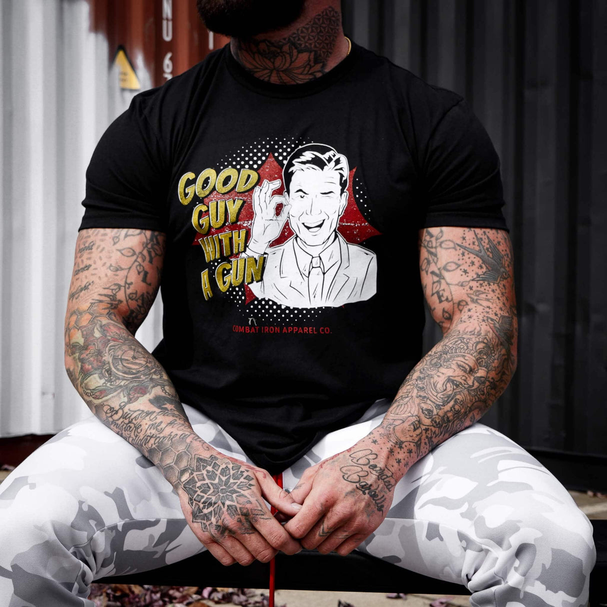 Good Guy With A Gun Comic Men's T-Shirt From Combat Iron Apparel