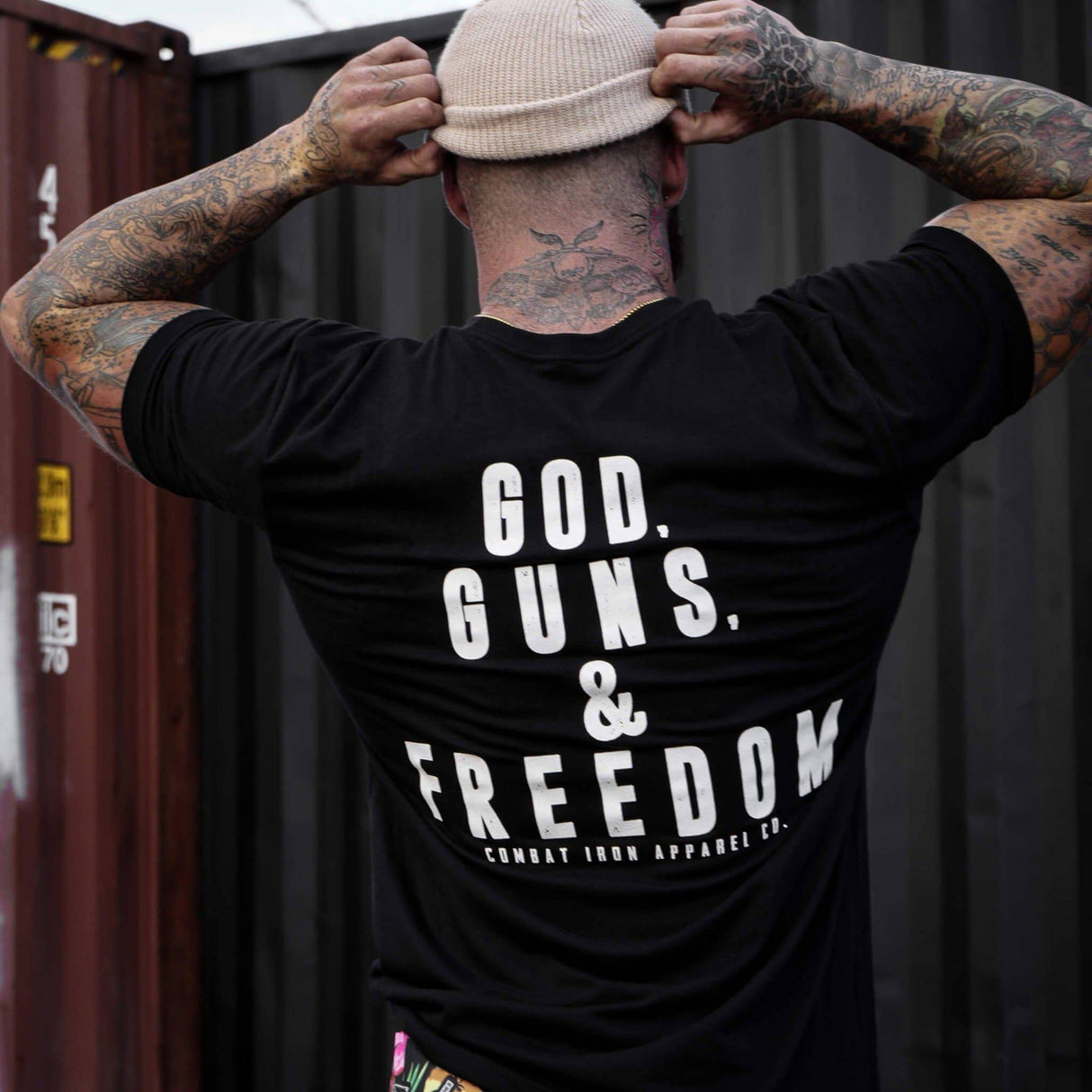 GOD, GUNS, & FREEDOM Men's T-Shirt From Combat Iron Apparel