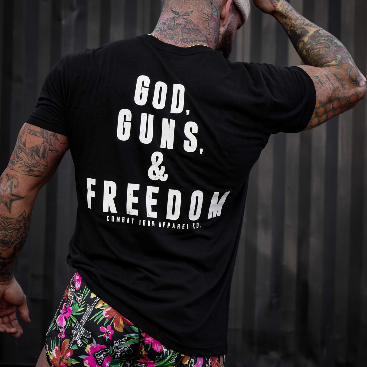 GOD, GUNS, & FREEDOM Men's T-Shirt From Combat Iron Apparel