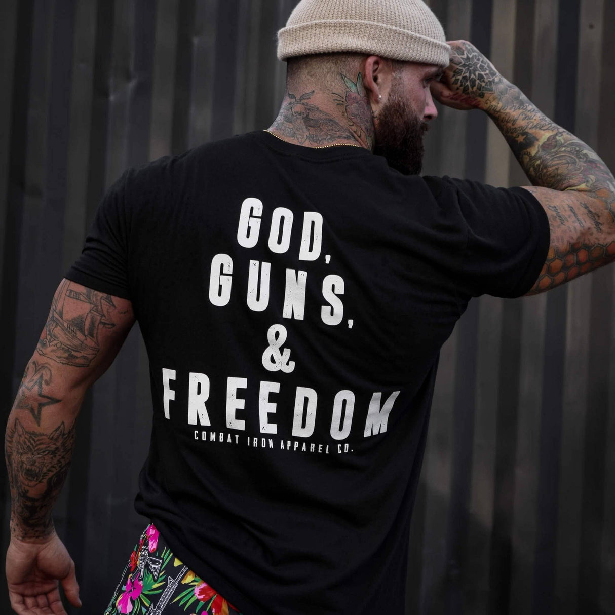 GOD, GUNS, & FREEDOM Men's T-Shirt From Combat Iron Apparel