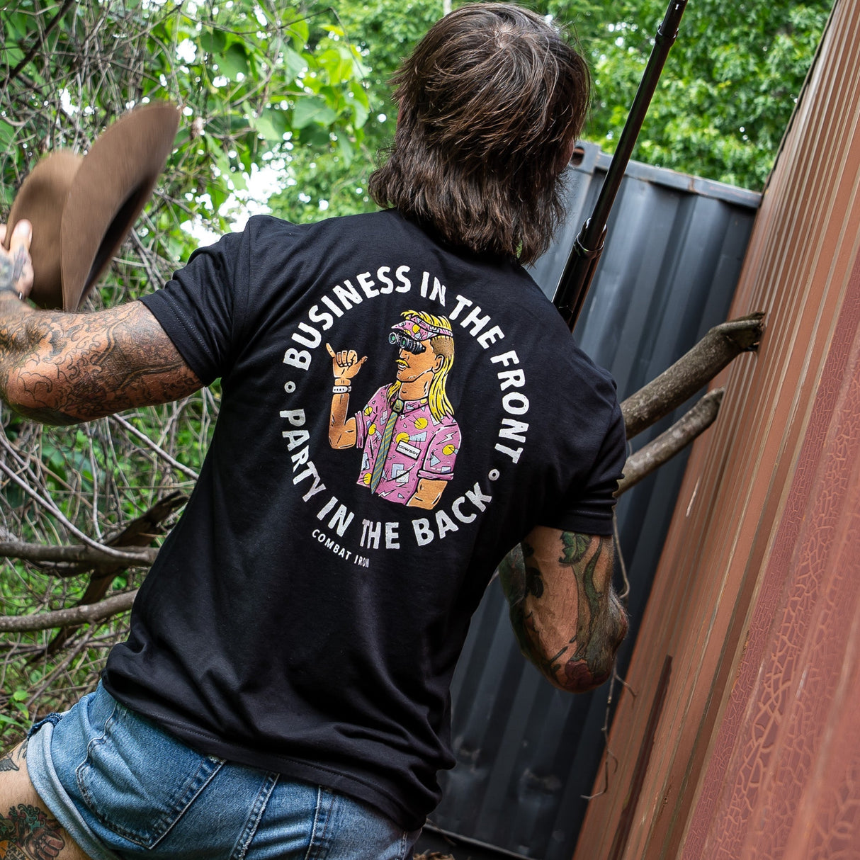 Business In The Front. Party In The Back. Party Men's T-Shirt From Combat Iron Apparel