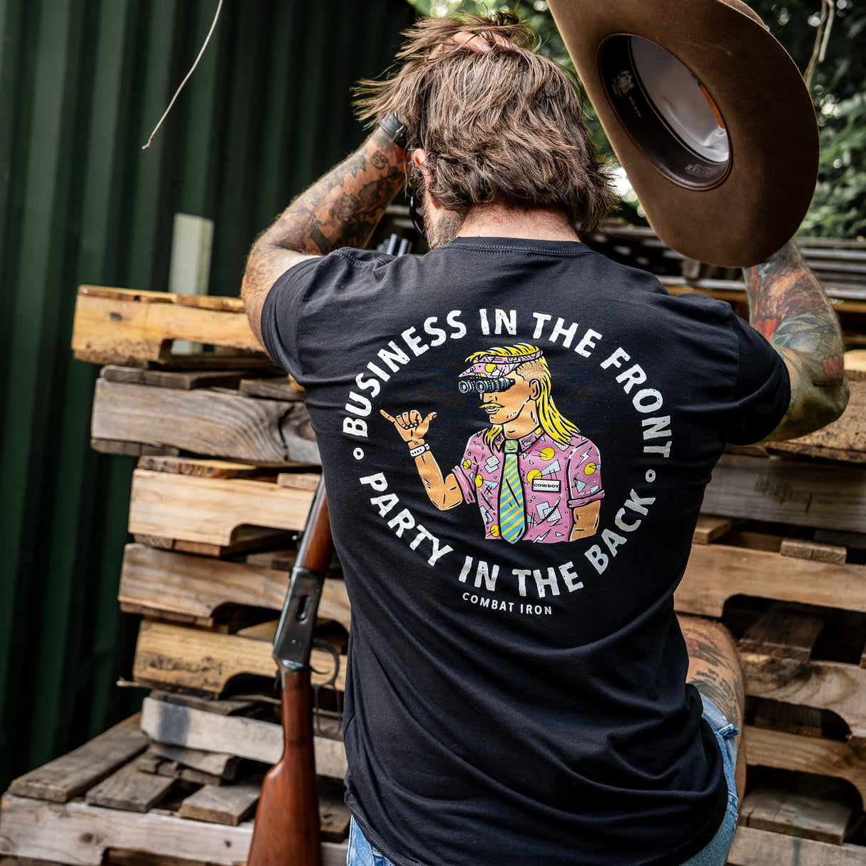 Business In The Front. Party In The Back. Party Men's T-Shirt From Combat Iron Apparel