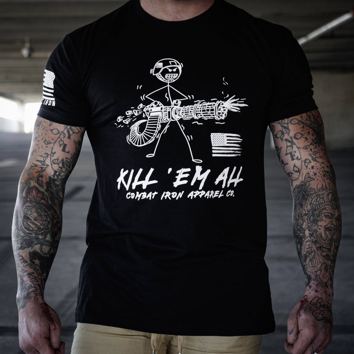 Kill Em' All Machine Gunner Men's T-Shirt From Combat Iron Apparel