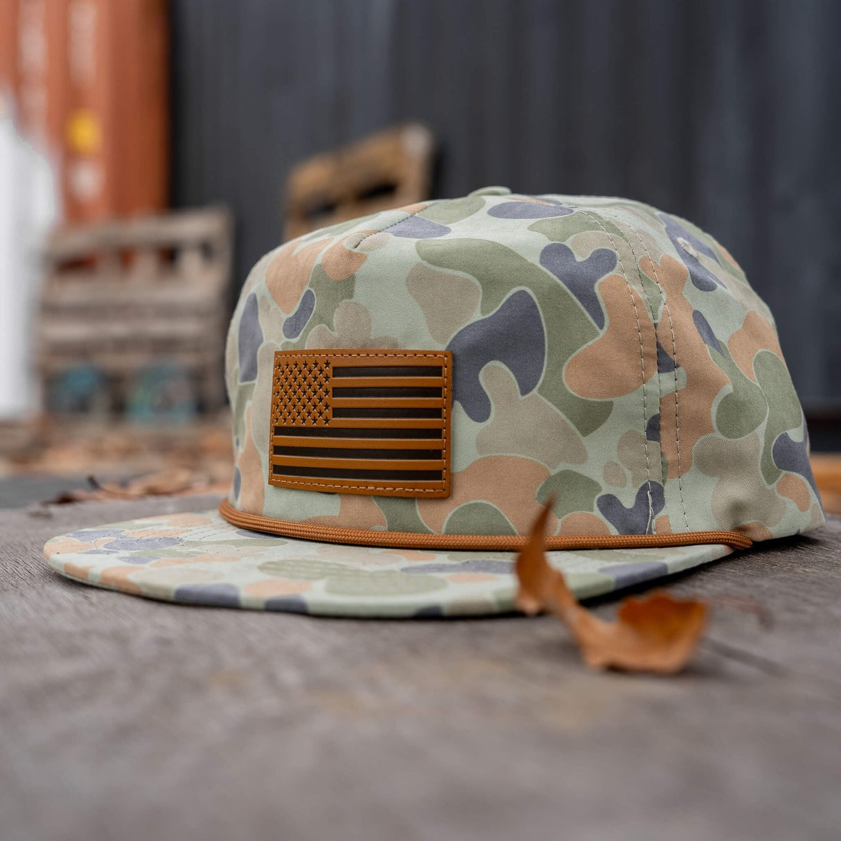 American Flag Leather Patch Crushable Rope Snapback Hat from Combat Iron Apparel