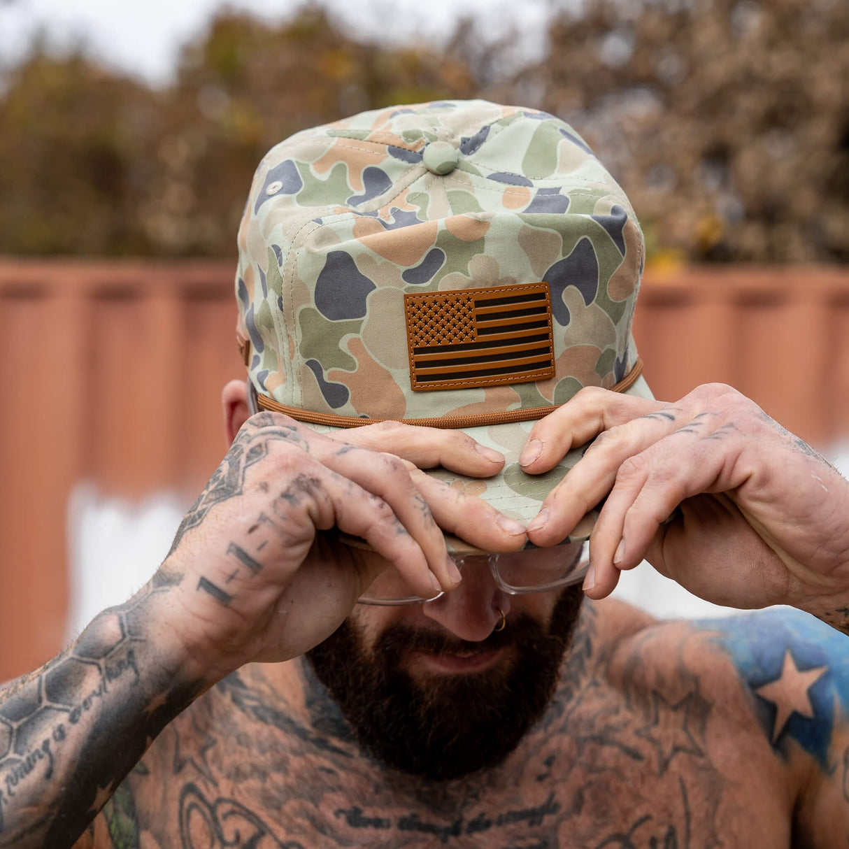 American Flag Leather Patch Crushable Rope Snapback Hat from Combat Iron Apparel