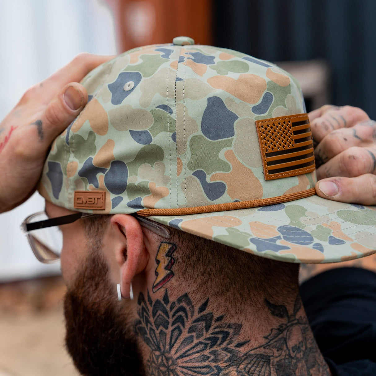 American Flag Leather Patch Crushable Rope Snapback Hat from Combat Iron Apparel