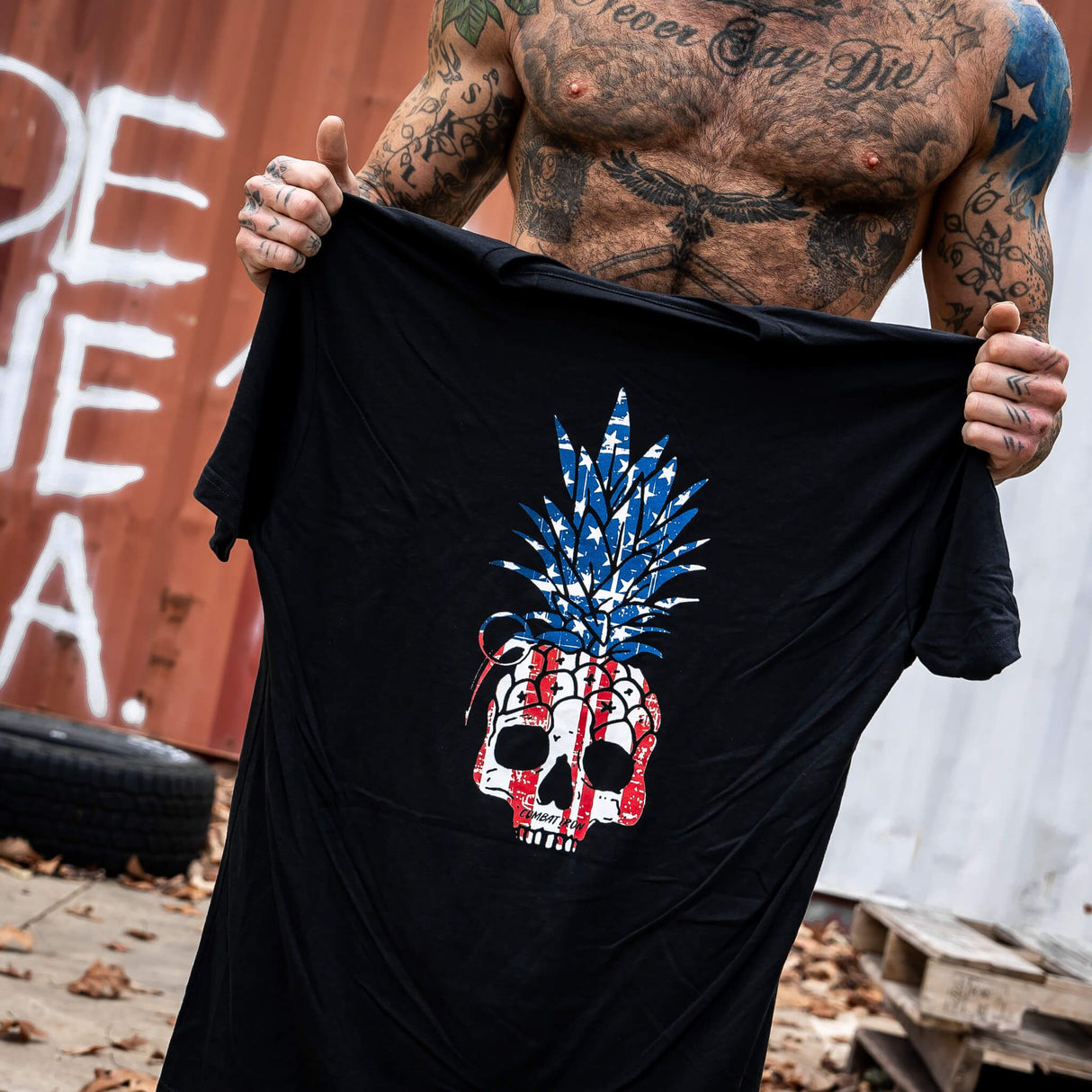 American Flag USA Pineapple Grenade Men's T-Shirt From Combat Iron Apparel
