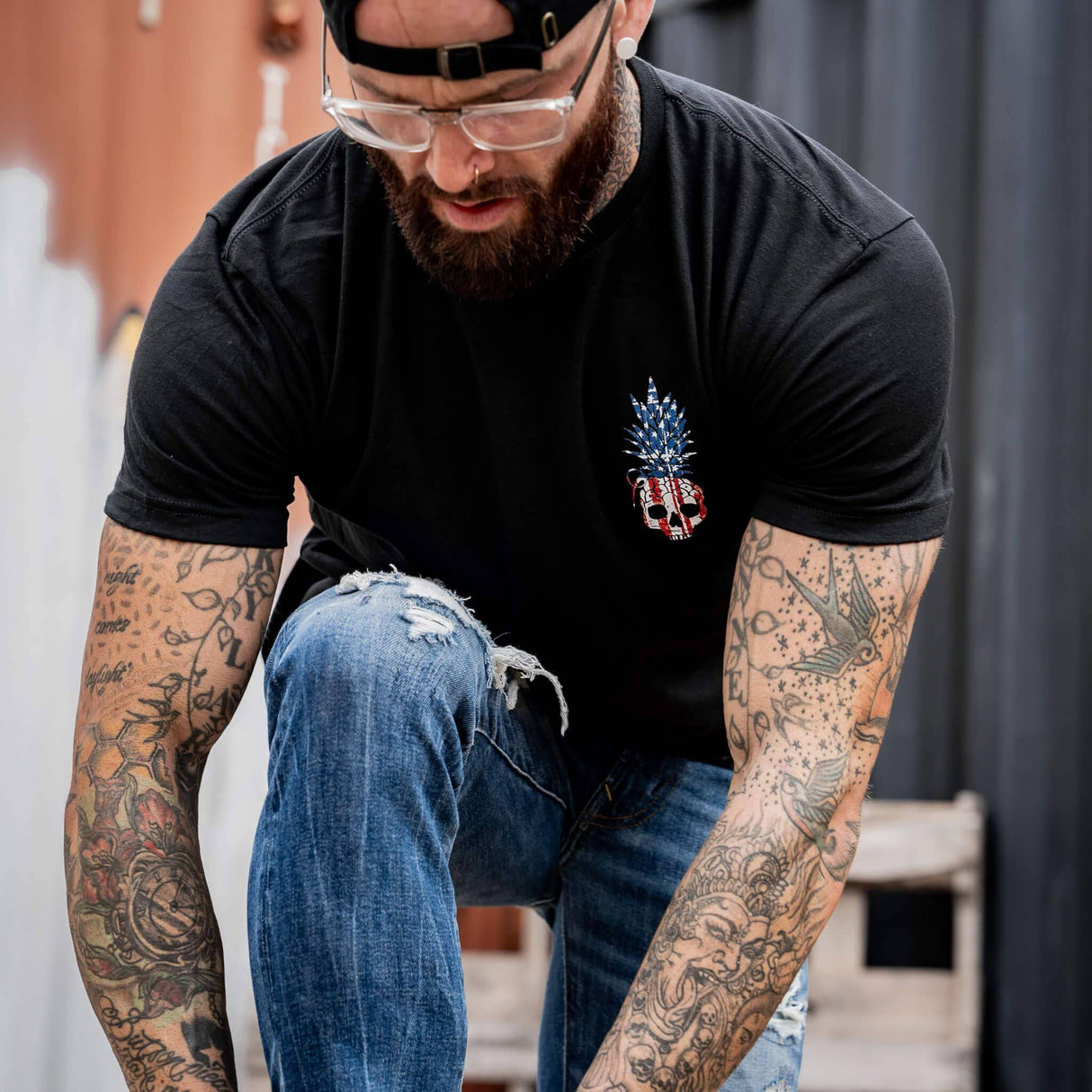 American Flag USA Pineapple Grenade Men's T-Shirt From Combat Iron Apparel