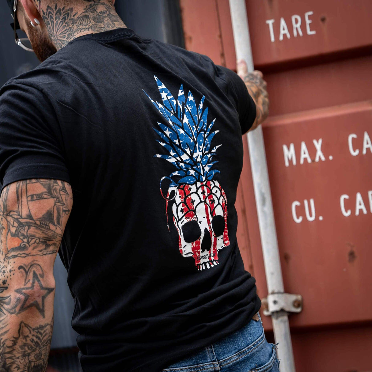 American Flag USA Pineapple Grenade Men's T-Shirt From Combat Iron Apparel