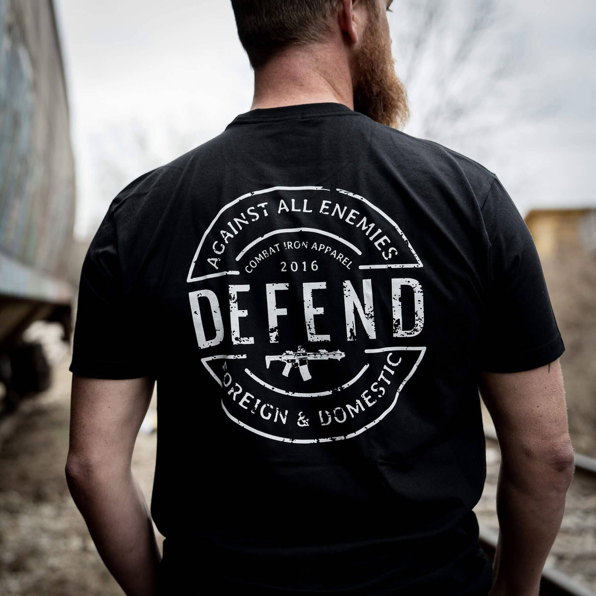 DEFEND AGAINST ALL ENEMIES MEN'S T-SHIRT From Combat Iron Apparel