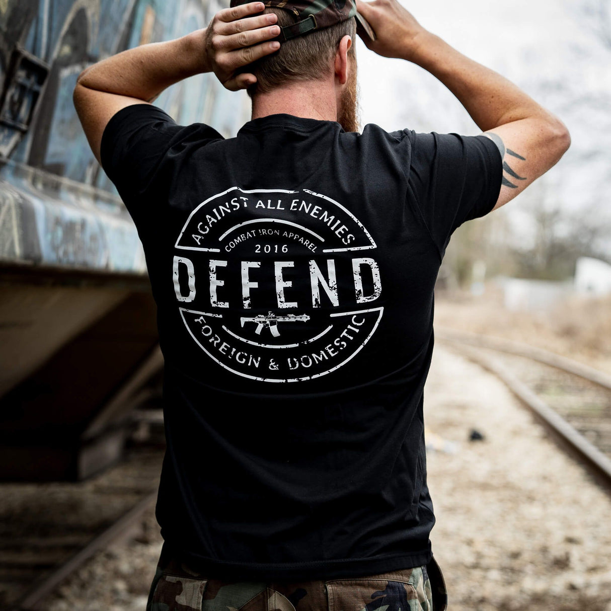 DEFEND AGAINST ALL ENEMIES MEN'S T-SHIRT From Combat Iron Apparel
