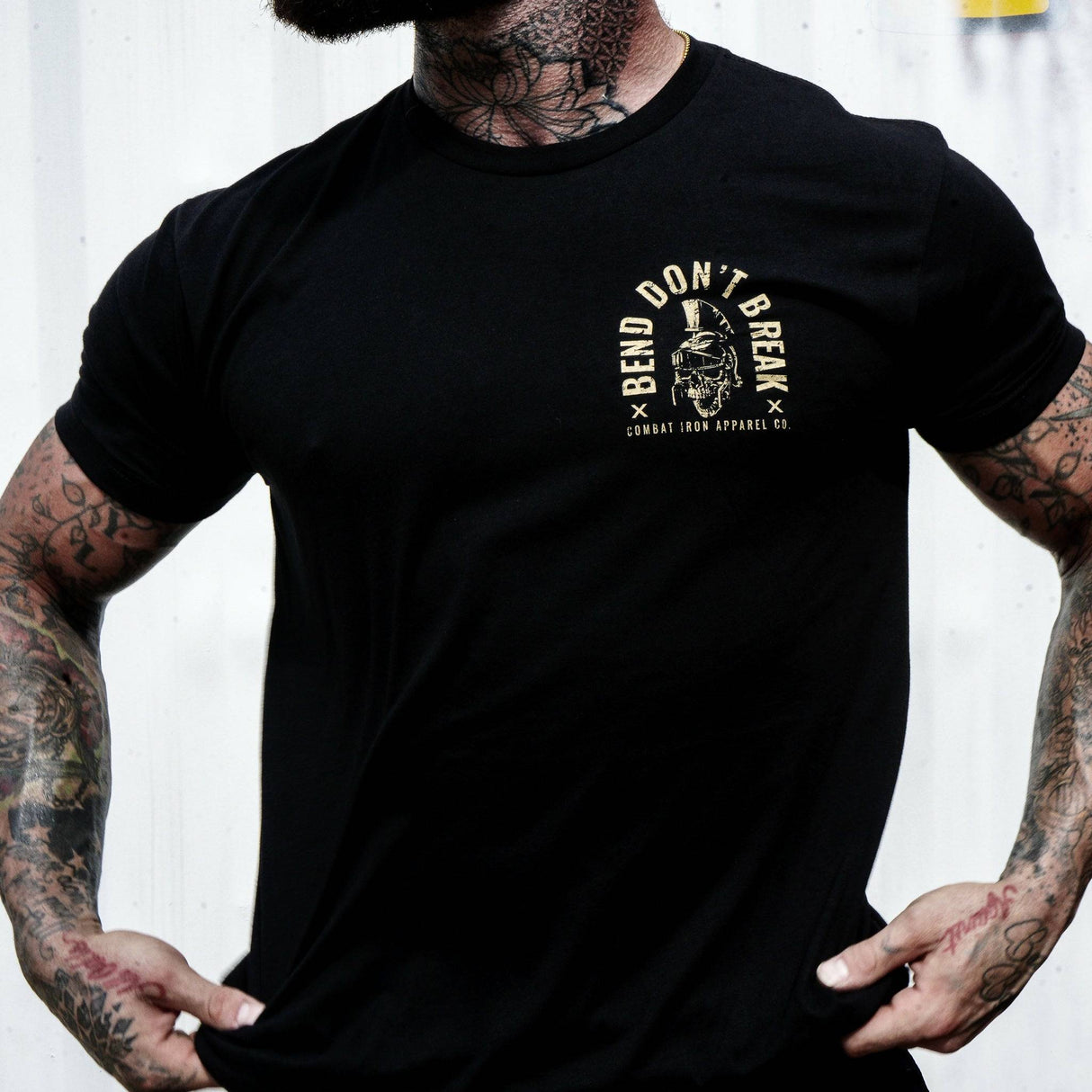 Bend Don't Break Barbell Skull Men's T-Shirt From Combat Iron Apparel