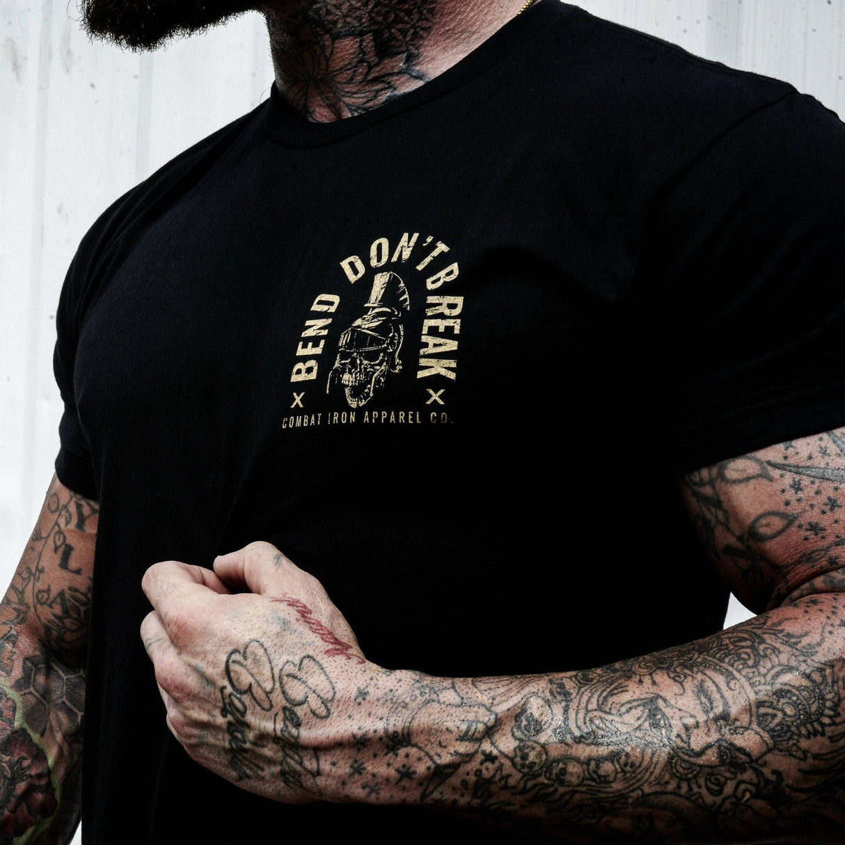 Bend Don't Break Barbell Skull Men's T-Shirt From Combat Iron Apparel