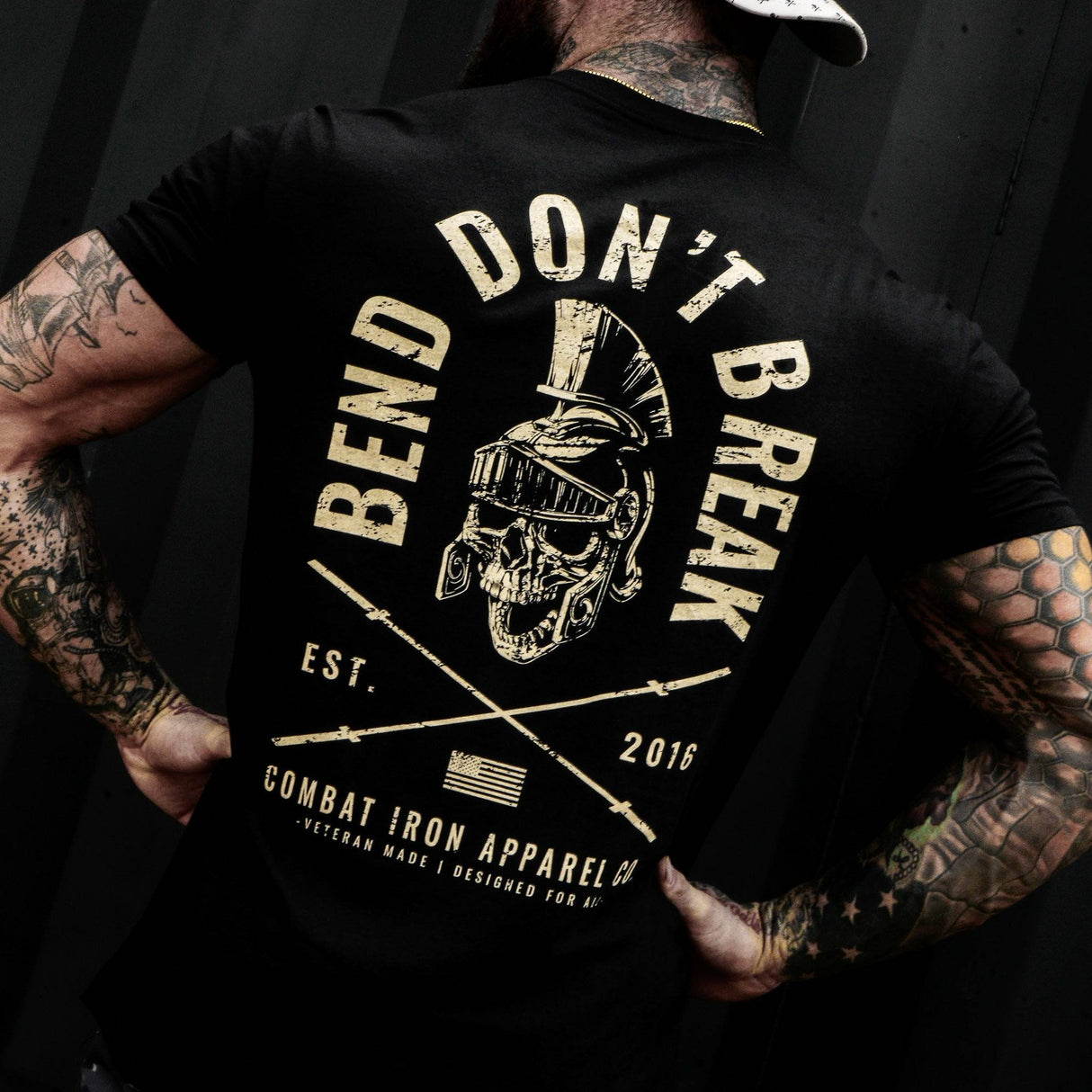 Bend Don't Break Barbell Skull Men's T-Shirt From Combat Iron Apparel