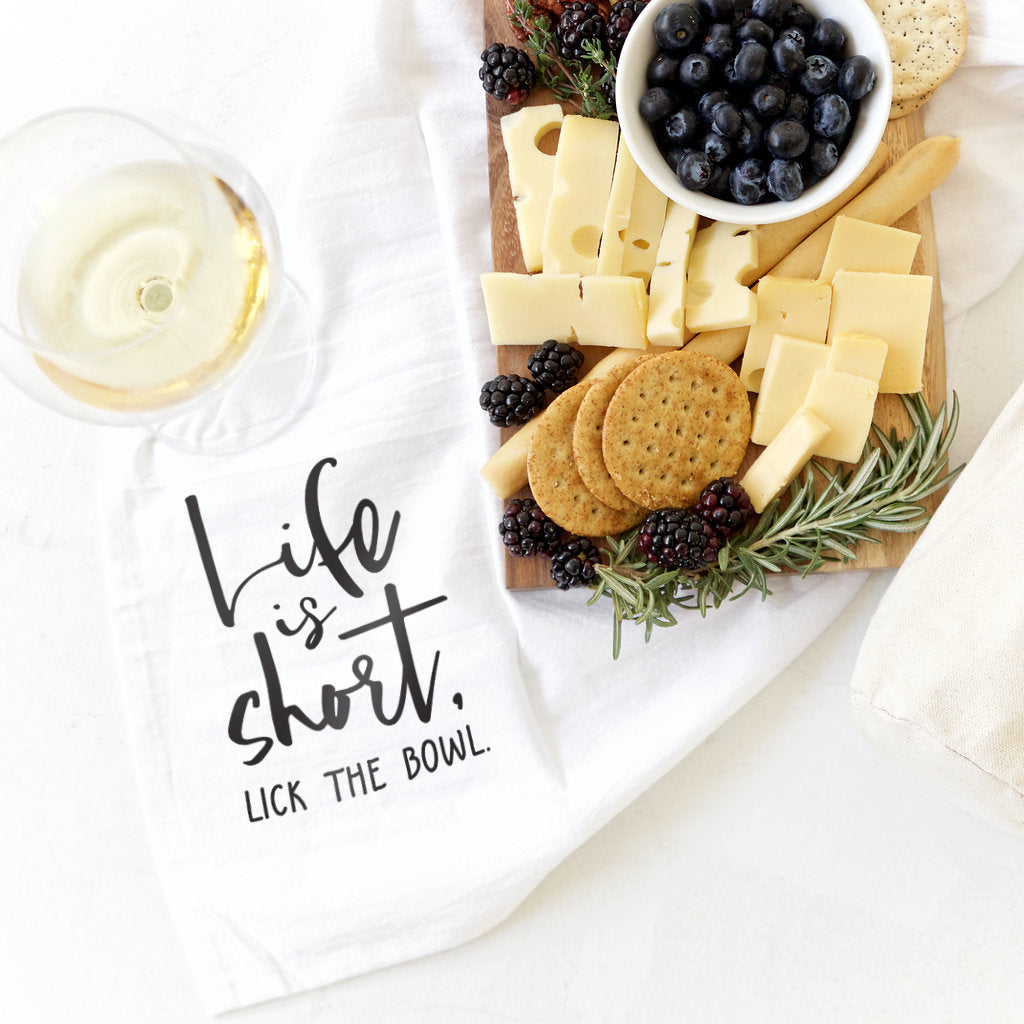 Life is Short, Lick the Bowl Kitchen Tea Towel from The Cotton & Canvas Co.