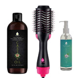 Hair Strengthening Bundle: Pursonic Fractionated Coconut Oil, One-Step Hair Dryer & Volumizer Brush, and Cold-Pressed Castor Oil from Pursonic
