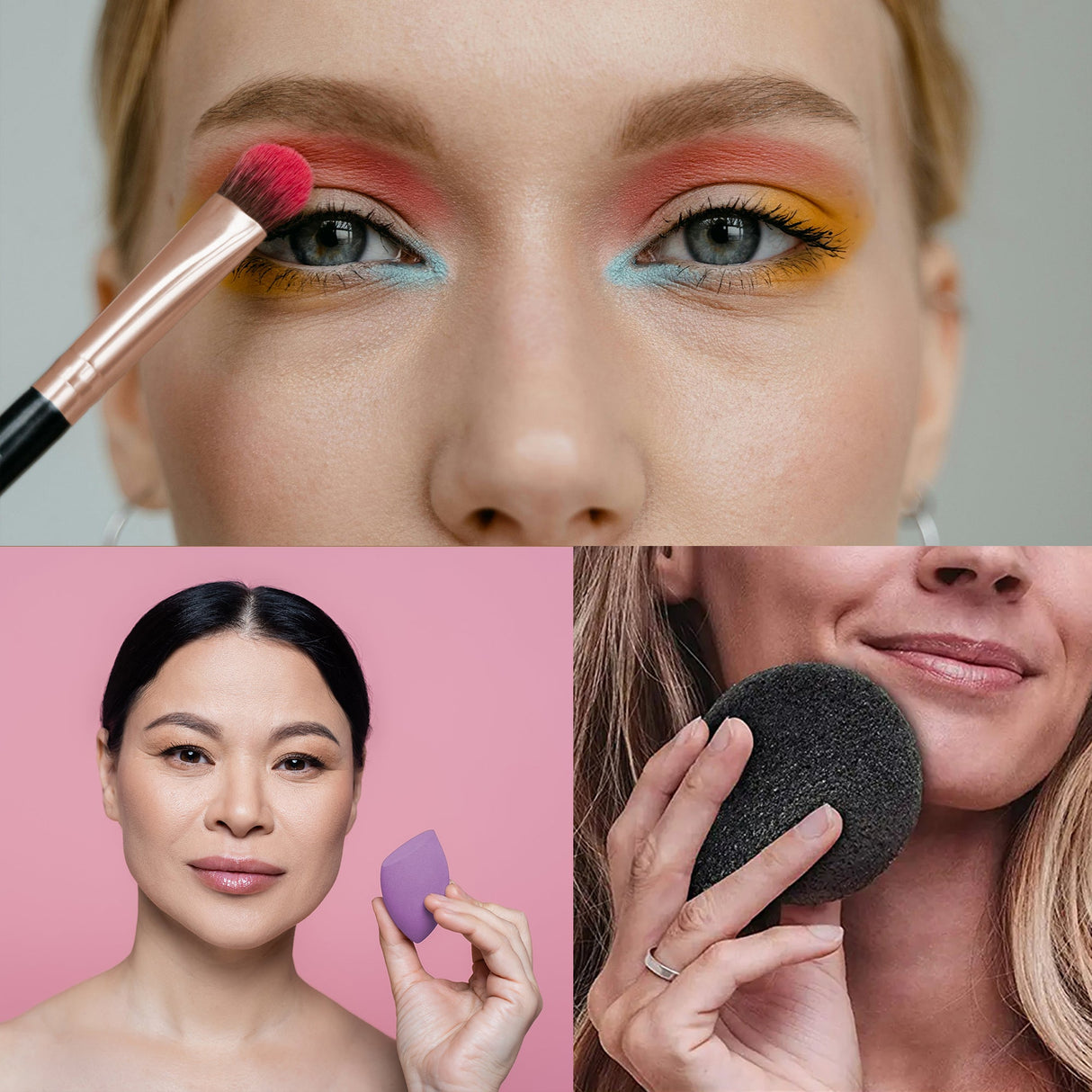 Beauty Essentials Bundle: Facial Makeup Blender Sponge + Natural Facial Konjac Sponge Duo Set(3 pack) + 5 Pcs Studio Makeup Brush Set (Black) from Pursonic