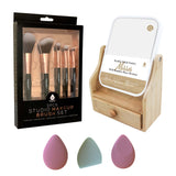 Pursonic Beauty Essentials Set – Studio Makeup Brush Set, Multi-Shape Sponges, and Dual-Sided Vanity Mirror with Bamboo Base from Pursonic