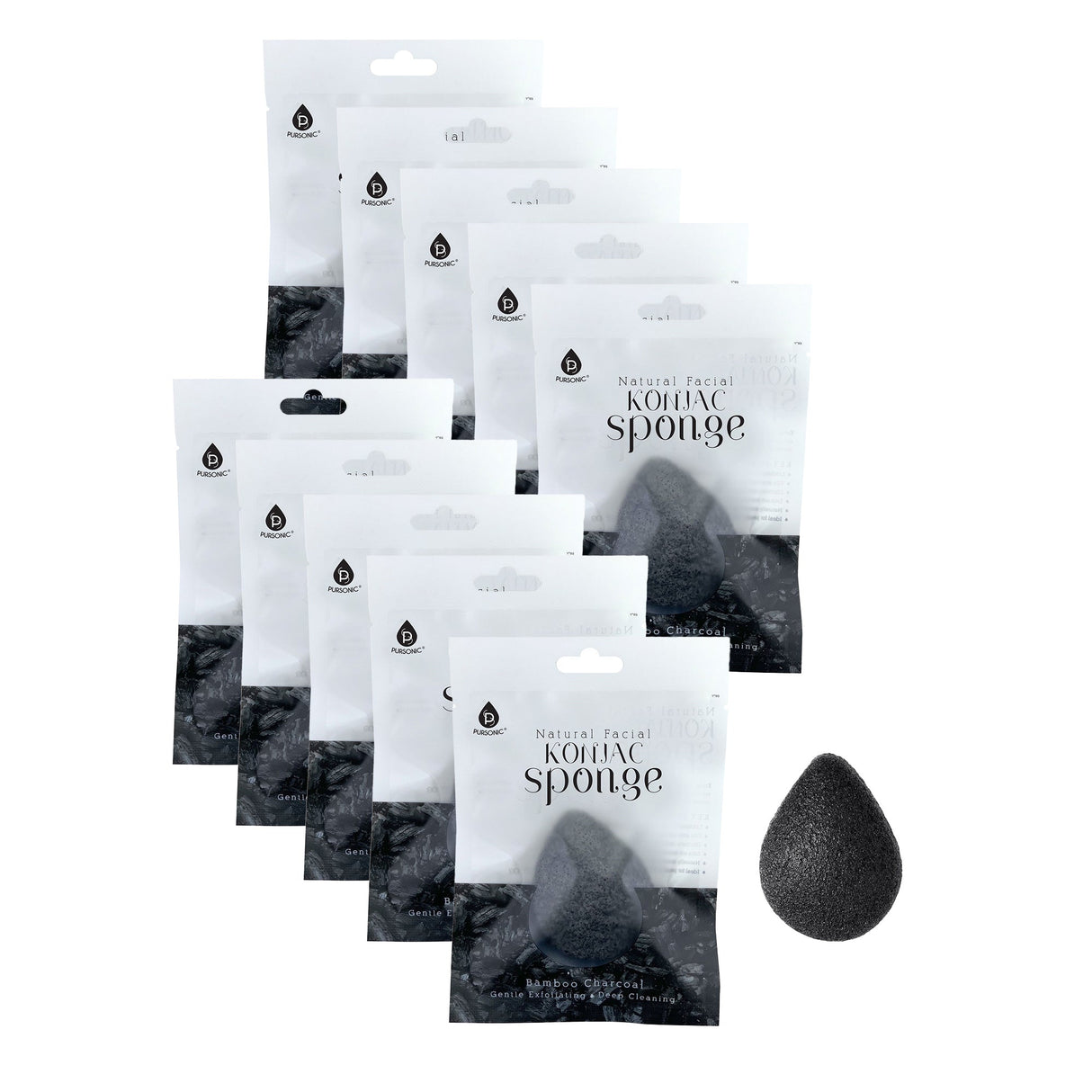 Pursonic Natural Bamboo Charcoal Konjac Sponge 10-Pack from Pursonic