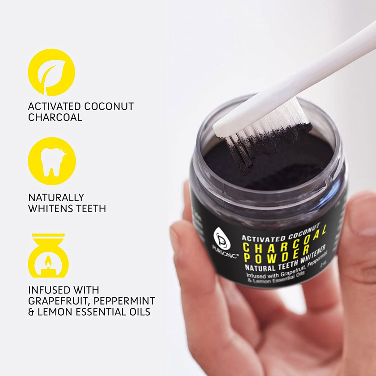 USB Rechargeable Electric Toothbrush + Freebie Activated Coconut Charcoal Powder Natural Teeth Whitener from Pursonic