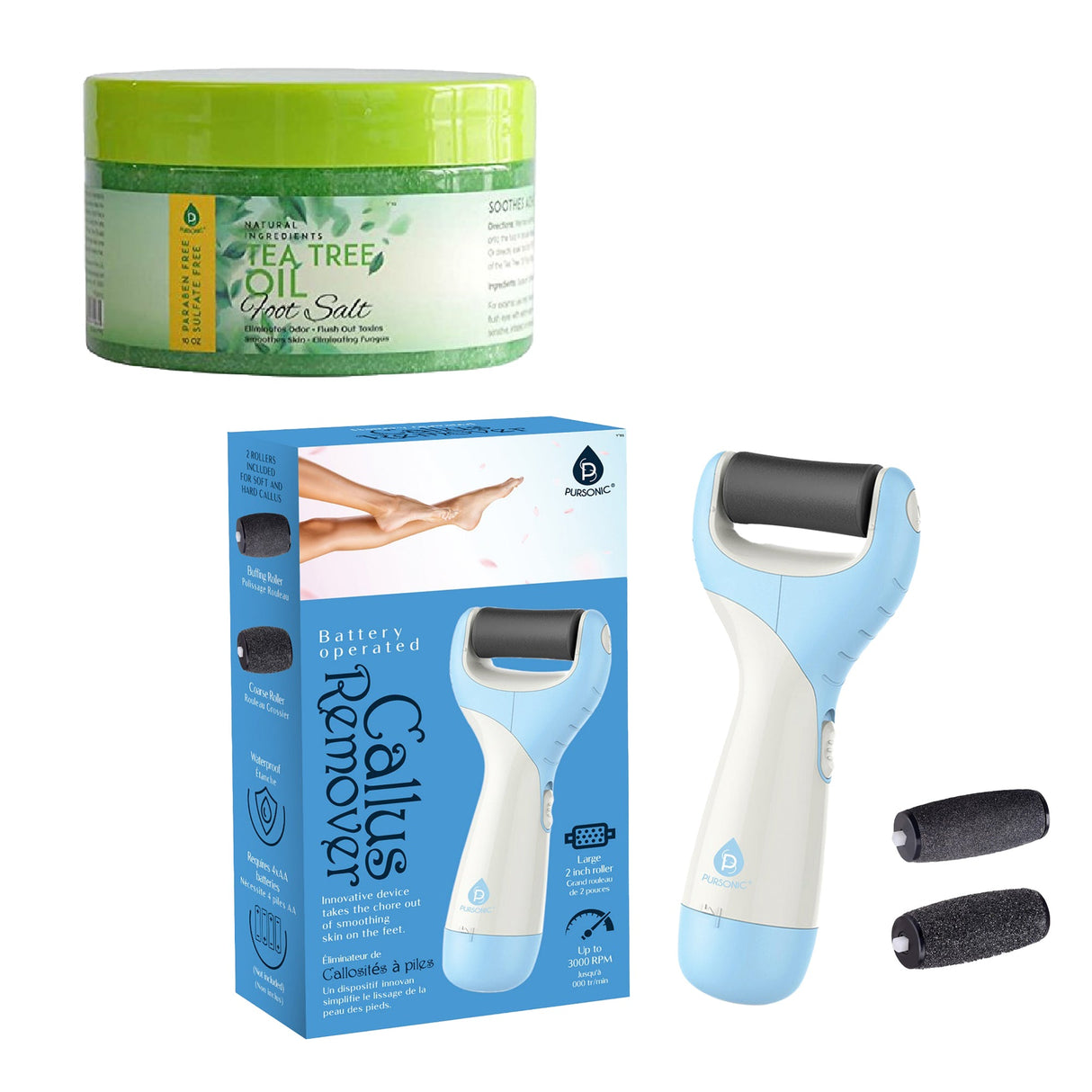 Pursonic Foot Care Bundle: Tea Tree Oil Foot Salt & Pedi Perfect Foot File from Pursonic