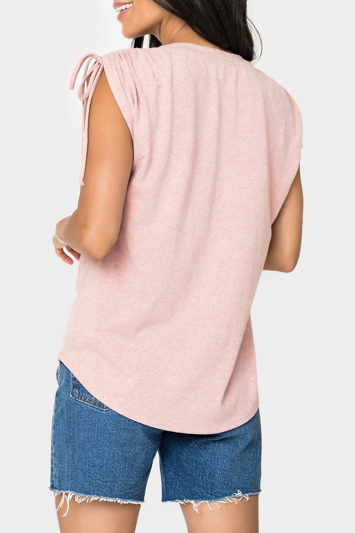 Rouched Sleeve Luxe V-Neck Tee from Gibsonlook