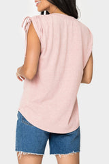 Rouched Sleeve Luxe V-Neck Tee from Gibsonlook