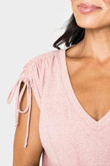 Rouched Sleeve Luxe V-Neck Tee from Gibsonlook