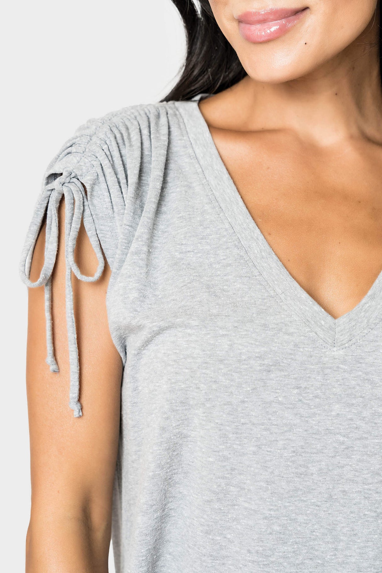 Rouched Sleeve Luxe V-Neck Tee from Gibsonlook