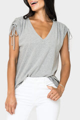 Rouched Sleeve Luxe V-Neck Tee from Gibsonlook