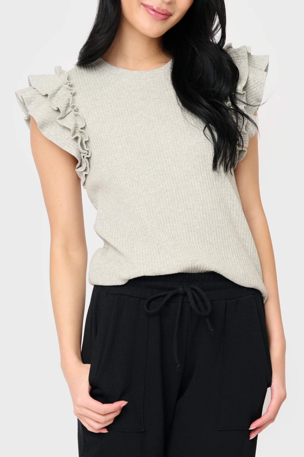 Flutter Sleeve Rib Knit Top  From Gibsonlook