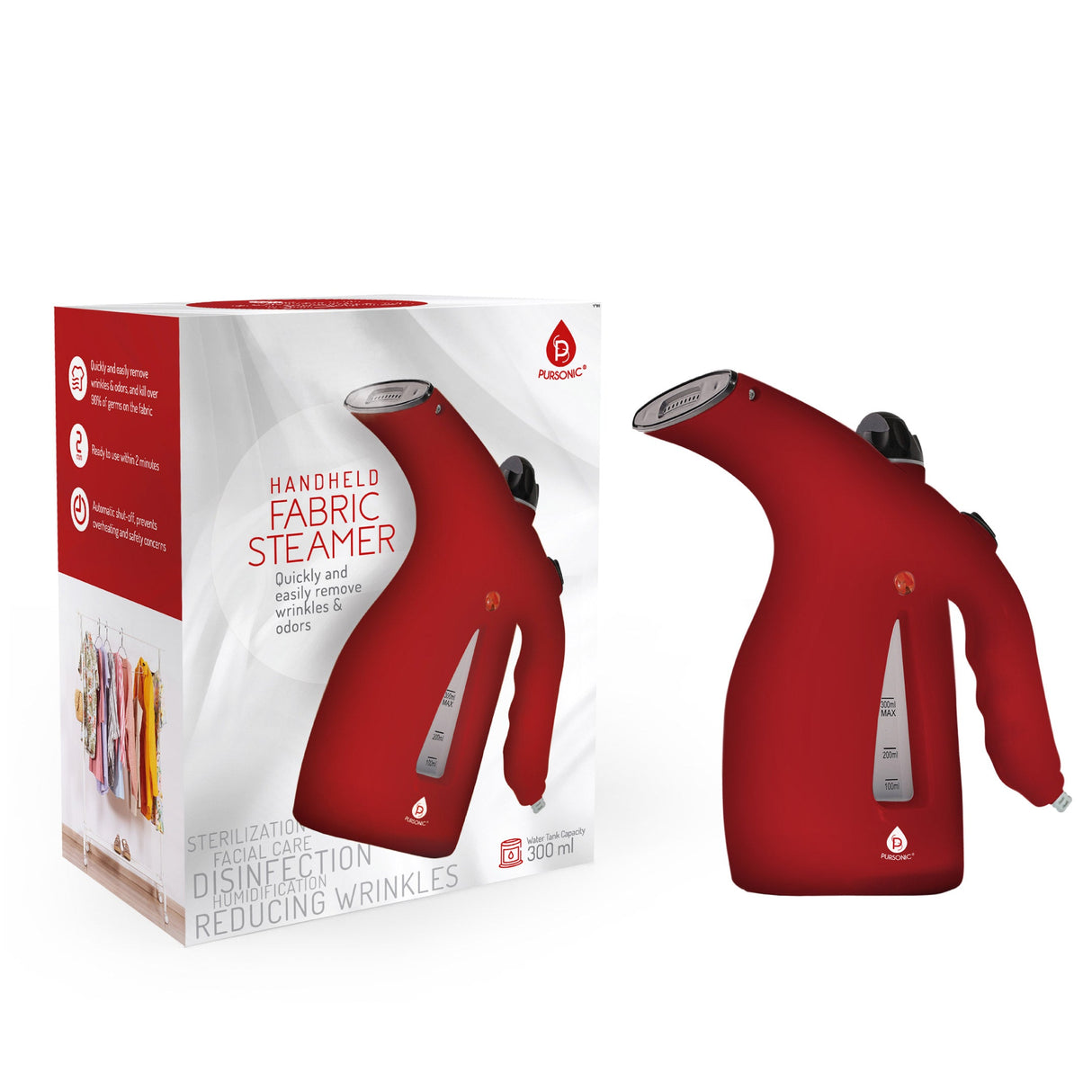 300ml Handheld Fabric Fast 2 Minute Heat-up Powerful Travel Clothes Garment Steamer from Pursonic