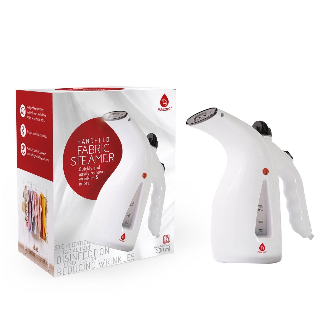 300ml Handheld Fabric Fast 2 Minute Heat-up Powerful Travel Clothes Garment Steamer from Pursonic