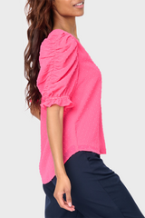 Rouched Sleeve Swiss Dot V-neck Blouse from Gibsonlook