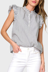 Double Flutter Sleeve Poplin Stripe Top  From Gibsonlook