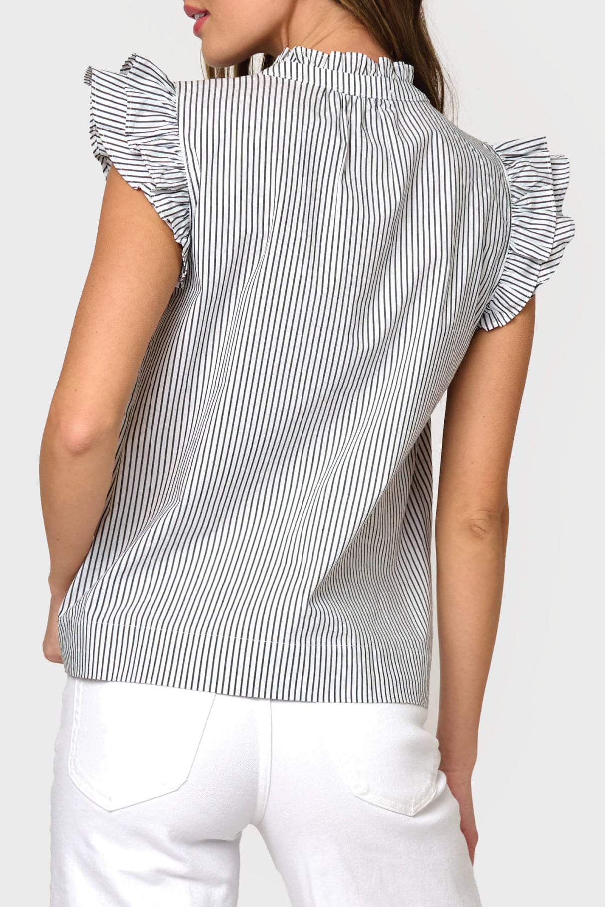 Double Flutter Sleeve Poplin Stripe Top  From Gibsonlook