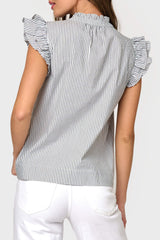 Double Flutter Sleeve Poplin Stripe Top  From Gibsonlook