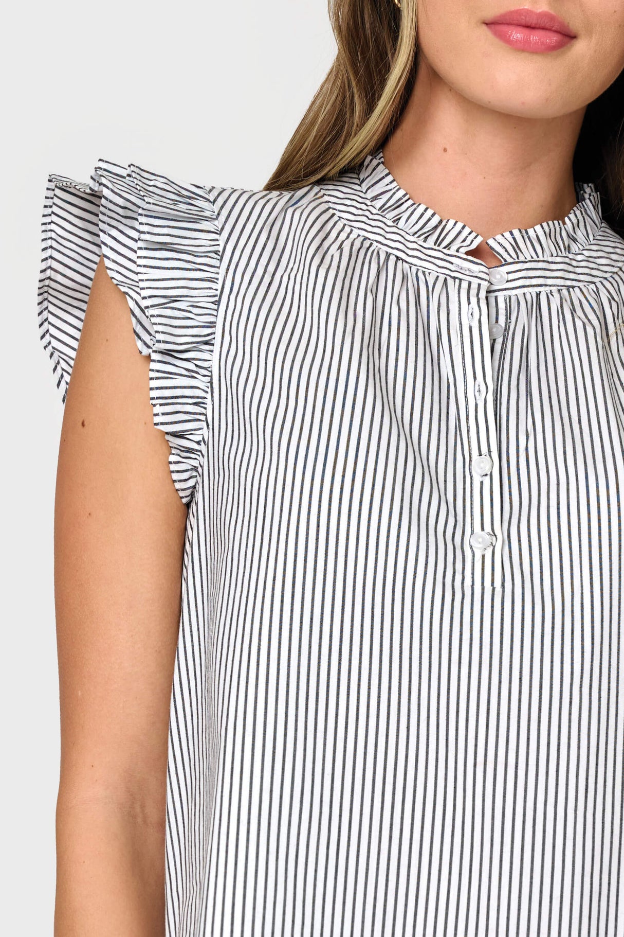 Double Flutter Sleeve Poplin Stripe Top  From Gibsonlook