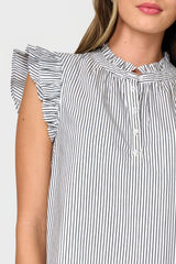 Double Flutter Sleeve Poplin Stripe Top  From Gibsonlook