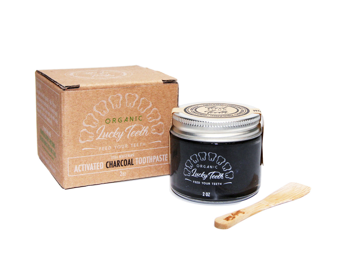 Organic Charcoal Toothpaste XTRA Whitening in Glass Jar - Eco Friendly Teeth Whitening From Lucky Teeth