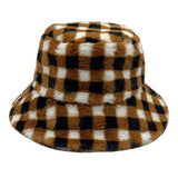 Checkered Faux Fur Bucket Hat from Madeline Love