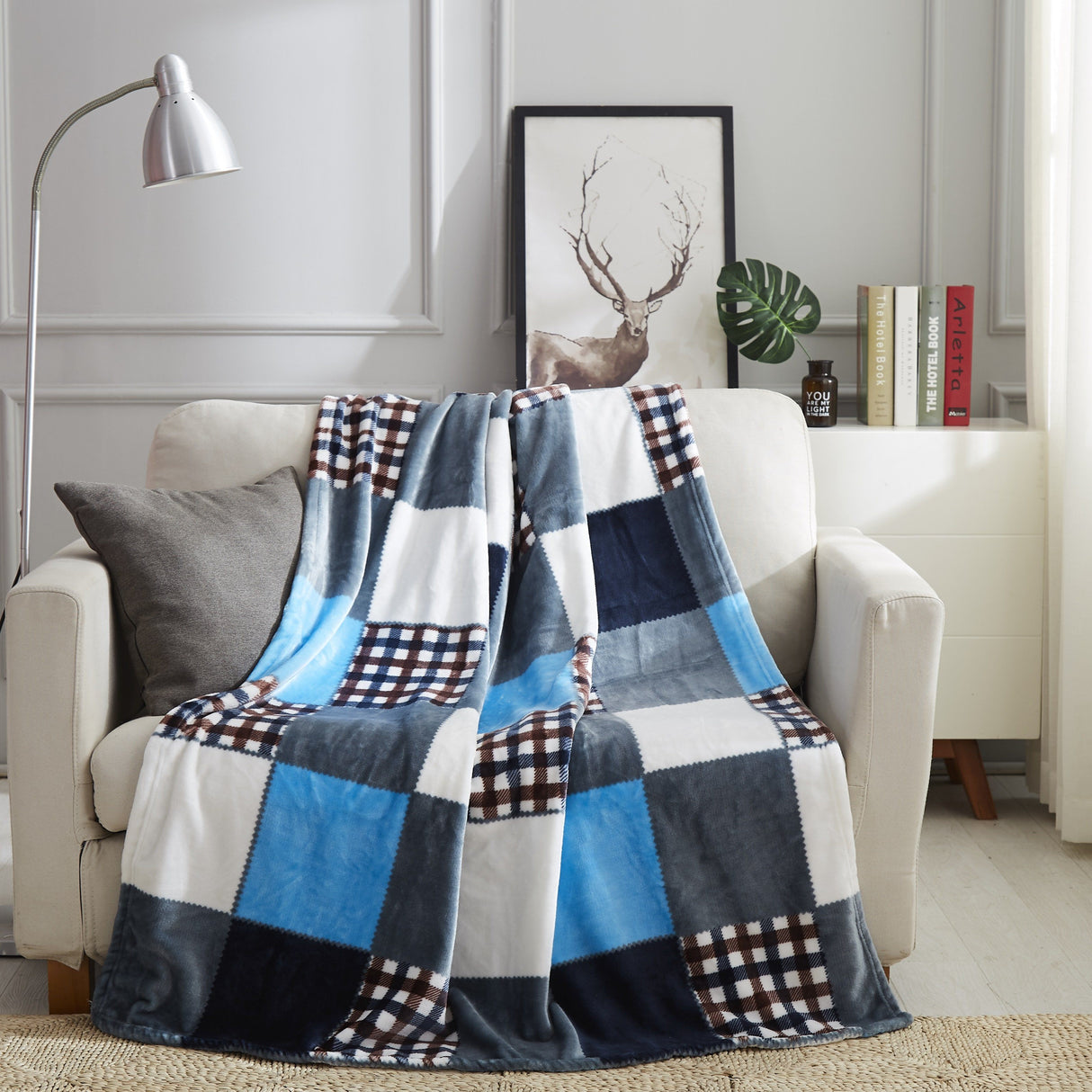 Tache Blue Lake Farmhouse Super Soft Plaid Patchwork Throw Blanket (4024) from Tache Home Fashion